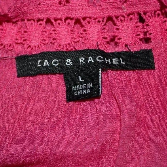 Zac & Rachel Cold Shoulder Fuchsia Boho Vacation Dressy Crochet Detailed Top - Picture 3 of 9